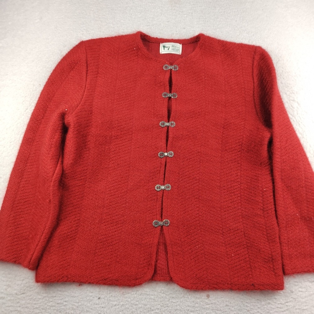 L'Angélaine Mohair Cardigan Clasp Red Women's Large Holiday Made in Canada